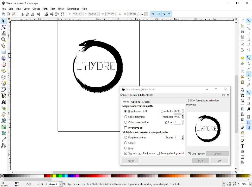 Inkscape - Vectorize and click ok